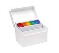 OSCO Scatola per indici in plastica bianca lucida | Regolare | Divisori dalla A alla Z | 100 biglietti a righe inclusi (15,2 x 10,2 cm) | Schede flash di revisione a righe | Note di ricetta |