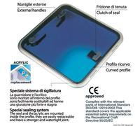 Lewmar, Portello da barca con base a flangia di ricambio a basso profilo, misura 44, telaio in alluminio anodizzato resistente alla corrosione, maniglie a scatto, si apre in ogni posizione fino a 95°