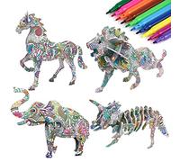 OSDUE 4 Set di 3D da Colorare, Giocattoli Puzzle 3D, Puzzle 3D Kit Lavoretti Creativi per Bambini Ragazze Ragazzi 6-12 Anni, Giocattoli Bambine Puzzle da Colorare 3D Set per Bambini Compleanno Regalo