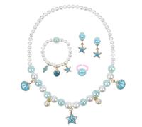 OSDUE 5 Pezzi Set di Gioielli a Conchiglia, Bambina Della Principessa dei Set Gioielli Collana Braccialetto Orecchini Anelli, Bambini Principessa Forniture Feste Accessori Regalo Compleanno