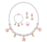OSDUE 5 Pezzi Set di Gioielli a Conchiglia, Bambina Della Principessa dei Set Gioielli Collana Braccialetto Orecchini Anelli, Bambini Principessa Forniture Feste Accessori Regalo Compleanno