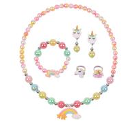 OSDUE 6 Pezzi Set di Gioielli a Arcobaleno, Bambina Della Principessa dei Set Gioielli Collana Braccialetto Orecchini Anelli, Bambini Principessa Forniture Feste Accessori Regalo Compleanno