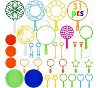 OSDUE Bacchetta Bolle Set 31 Pezzi Bolle Sticks per Bambini Giocattolo Bolle di Sapone per Attività All'Aperto, Matrimonio, Festa Estiva di Viaggio, Bolle di Sapone Bambino Gigante Kit