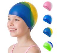 OSDUE Cuffia Nuoto Silicone, Cuffie Piscina Bambino Bambina, Facile da Indossare, Elasticizzat Swimming Cap, Comfort e Resistenza Allo Scivolamento per Bambini 4-12 Anni, Sfumatura Giallo Blu