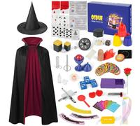 OSDUE Giochi di Magia, 24 Trucchi Magici, Principianti Magico Bacchetta, Magic Tricks Kit con Mantello e Cappello Magico, telepatia, Rosa della Torcia