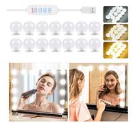 OSDUE Luci da Specchio, Trucco Luci da Specchio LED Stile Hollywood, 14 Lampadine Dimmerabili, 3 Modalità di Colore con Cavo di USB, Applica a Specchio Cosmetico, Lampada Specchio Bagno