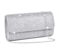 OSDUE Pochette Donna, Argento Cerimonia Borsa con Catena Clutch, Chiavistello Metallico e Catena Rimovibile per Tracolla, Borse a Spalla per Ballo di Fine Anno, Festa, Argento