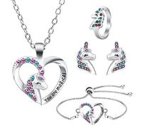 OSDUE Regalo Bambina Set Gioielli, 5 Pezzi Gioielli a Unicorno Gioielleria, Unicorno Collana Bracciale Orecchini Anelli, Principessa Kit Gioielli Forniture Feste Accessori Regalo Compleanno