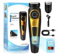 OSDUE Regolabarba Uomo,Selettore Di Precisione 1-10mm Con 10 Lughezze E Schermo LED Blocco Pettini Regolatori Senza Fili Portatile Tagliacapelli Uomo per Viso Testa Corpo 360 Face,Nero oro