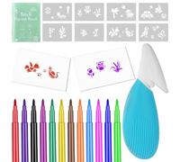 OSDUE Set Aerografo Per Bambini, con 12 Pennarelli da Soffiare 8 Stencil