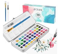 OSDUE Set di Acquarelli Professionali, 50 Colori Scatola Acquerelli Professionali Pieghevole con Pennello Acqua Brush E Spugne, Kit per Acquerello Pittura Principianti, Set Pittura Leggero Portatile