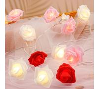 OSDUE Stringa Luminosa a Forma di Rosa, 3M 20 PZ Catena Luminosa con Rose LED Stringa di Luci con Ghirlanda Lucine per Matrimoni Rattan Bianco Caldo Luce per Feste Compleanno, Matrimoni, Vacanze