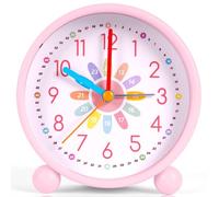 OSDUE Sveglia Bambini, Sveglia Silenziosa, Comodino Batteria, per Didattica | Comodino A Batteria, Sveglias Didattica per Ragazzi Ragazze, Facile Utilizzo Sveglias Analogica al Quarzo Colora, Rosa