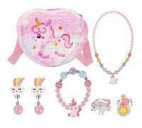 OSDUE Unicorno Borsetta Bambina Set Gioielli, Unicorno Regalo Peluche Borsetta Bambina Set Gioielli Unicorno Accessori per Capelli Mollette per Capelli Ragazze Arcobaleno Collana Bracciale Anello