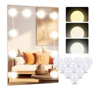 OSDUE USB Luci Specchio da Trucco, 10 Lampadine Dimmerabili Trucco Luci da Specchio LED Stile Hollywood 3 Modalità di Colore con Cavo di USB per a Specchio Cosmetico Lampada Specchio Bagno