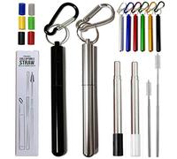 oshen, Cannucce telescopiche portatili, pieghevoli, in metallo, 2 pezzi, con spazzole e testine in silicone (con guaina), argento/nero