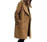 Osheoiso Cappotto di Lana da Donna Classica Media Lunghezza Giubbotto Antivento Invernale Caldo Giacca Slim Fit Vintage Donna Eleganti Coat Giacca Trench C Cachi L