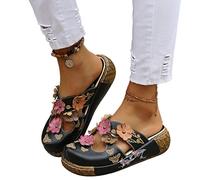 Osheoiso Donne Zoccoli Pantofole con Zeppa Ciabatte a Punta Tonda Casuale Flip Flops con Tacco a Cuneo Stampato Sandali Scarpe Piattaforma Outdoor Pantofole C Nero 40 EU