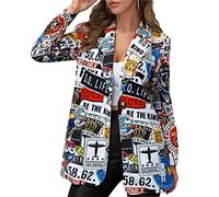 Osheoiso Giacche da Abito e Blazer Corta Davanti Cardigan Eleganti per Ragazze Donna Giacca Stampato Floreale Blazer Base per Ufficio Giacca di Costume A Pattern S