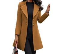 Osheoiso Tenere Caldo Lungo Casual Donna Cappotto Chic Coat Lana Donna Elegante Moda Cappotto Lungo Tinta Unita A Giallo XXL