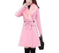 Osheoiso Tenere Caldo Lungo Casual Donna Cappotto Coat Lana Donna Elegante con Cintura è Rimovibile Moda Cappotto Lungo Tinta Unita B Rosa S