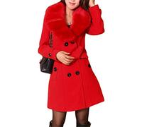 Osheoiso Tenere Caldo Lungo Casual Donna Cappotto Coat Lana Donna Elegante con Cintura è Rimovibile Moda Cappotto Lungo Tinta Unita A Rosso XL