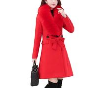 Osheoiso Tenere Caldo Lungo Casual Donna Cappotto Coat Lana Donna Elegante con Cintura è Rimovibile Moda Cappotto Lungo Tinta Unita B Rosso S