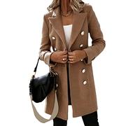 Osheoiso Tenere Caldo Lungo Casual Donna Cappotto Coat Lana Donna Elegante Moda Cappotto Lungo Tinta Unita A Cachi XXL