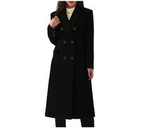 Osheoiso Tenere Caldo Lungo Casual Donna Cappotto con Bottoni Giacca di Lana da Donna Elegante Cappotto Lungo Tinta Unita C Nero XXL
