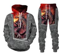 Osheoiso Tuta Ragazzo Manica Lunga Felpa con Cappuccio e Pantaloni Lunghi Modello Leone Stampato Completo Tute 2 Pezzi Sportive Uomo Autunno Inverno Pigiama K 7 XL