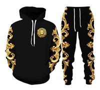 Osheoiso Tuta Uomo Ragazzo Manica Lunga Felpa con Cappuccio e Pantaloni Lunghi Modello Leone Stampato Completo Tute 2 Pezzi Sportive Uomo Autunno Inverno Pigiama Uomo I 1 M