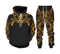 Osheoiso Tuta Uomo Ragazzo Manica Lunga Felpa con Cappuccio e Pantaloni Lunghi Modello Leone Stampato Completo Tute 2 Pezzi Sportive Uomo Autunno Inverno Pigiama Uomo I 5 M