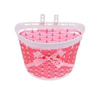 Oshhni Cestino Anteriore Bicicletta Bambini Manubrio Plastica Montaggio Semplice Strisce Resistenti Adatto per Bambini Ragazze Outdoor, Rosso, 21x14x15cm