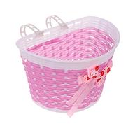 Oshhni Cestino Anteriore Bicicletta Bambini Manubrio Plastica Montaggio Semplice Strisce Resistenti Adatto per Bambini Ragazze Outdoor, Rosa, 21x14x15cm
