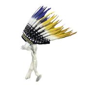 Oshhni Copricapo Indiano Fascia per Capelli con Piume Artificiali Accessorio Testa Decorativo Abbigliamento Danza Materiale in Tessuto Adatto per Festival Ca, Rosso Giallo Blu