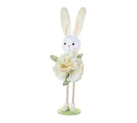 Oshhni Decorazione pasquale a forma di in piedi, centrotavola, decorazione per la scena con coniglio che tiene in mano un fiore, bambola, Bianco