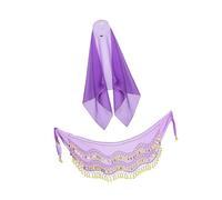 Oshhni Gonna di Danza del Ventre e Cuscinetto per la Sciarpa per Pancia Regolabile con Nappine con Paillettes per l'esibizione del palcoscenico del, Viola