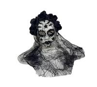 Oshhni Maschera da Teschio di Zucchero del Giorno dei Morti con Velo, Maschera da Ballo per la Festa di Halloween, Nero