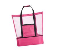 Oshhni Mesh Beach Tote Bag Donne con manico per snack in spalla per viaggiare in viaggio estate, Rosa Rossa