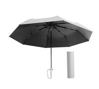 Oshhni Ombrello pieghevole da viaggio a tre ante, antipioggia, resistente, antiruggine, versatile, portatile, con fibbia ad anelli, in campeggio in, Grigio