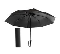 Oshhni Ombrello pieghevole da viaggio a tre ante, antipioggia, resistente, antiruggine, versatile, portatile, con fibbia ad anelli, in campeggio in, Nero