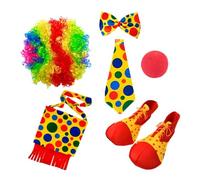 Oshhni Set di 6 Costumi da Clown Divertenti, Inclusi Parrucca, Naso, Papillon, Borsa e Scarpe per Eventi Festivi.