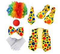 Oshhni Set di 7 Costumi da Clown, Include Parrucca, Naso, Gilet, Papillon, Guanti, Scarpe per