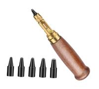 Oshhni Set di perforatrici automatiche per pelle con punte da 1,5-4 mm, multiuso per cucire accessori in pelle, manico in legno, Marrone