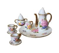 Oshhni Set di tazze da tè in miniatura per casa delle bambole in scala 1:6, decorazione in ceramica per sale da pranzo, teiera, piatto, motivo floreale