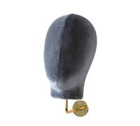 Oshhni Testa di Manichino per Cappelli Espositore Da Parete Supporto per Parrucche E Porta Berretti Realizzato in Tessuto E Schiuma Adatto per Negozi Saloni, Velluto Grigio
