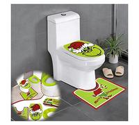 OSHIEA Set di 4 Decorazioni Natalizie for Il Bagno Set di coprisedili for WC Set di tappetini for la Vasca da Bagno Verde di Natale Decorazioni for la casa for Servizi igienici