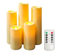 OSHINE Set di 5 candele senza fiamma a LED impermeabili, colore avorio, diametro 2,2 x altezza 10,2 cm,12,8 cm, 22,9 cm,funzionamento a batteria, con funzione timer e telecomando, candele in plastica
