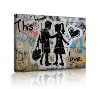 OSHIONARTE Graffiti di strada Arte murale Arte murale retrò su tela Ragazzo e ragazza con graffiti Pittura astratta Decorazione Pop Art per camera da letto e soggiorno45x60cm Telaio interno