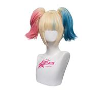 OSIAS Quinn Parrucca Gialla, Corta, Mista con Rosa e Blu, Capelli Sintetici Resistenti al Calore